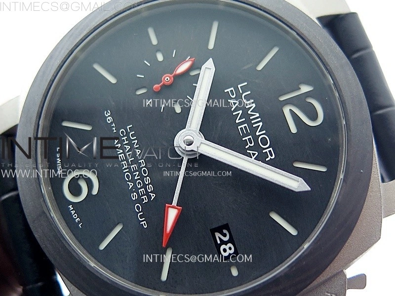 PAM1096 W Luminor GMT 42mm Titanium VSF 1:1 Best Edition Black Dial on Black Leather Strap P.9011 Super Clone